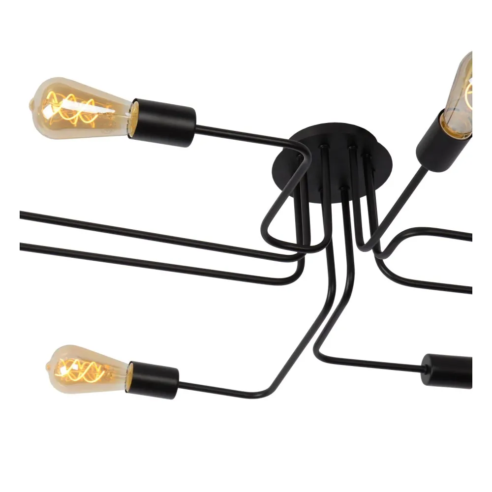 Lucide plafonnière LESTER - 8xE27 - Zwart