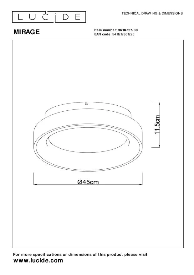 Lucide plafonnière MIRAGE - Geïntegreerde LED - Zwart