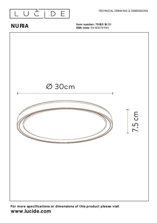 Lucide plafonnière NURIA - Geïntegreerde LED - Wit