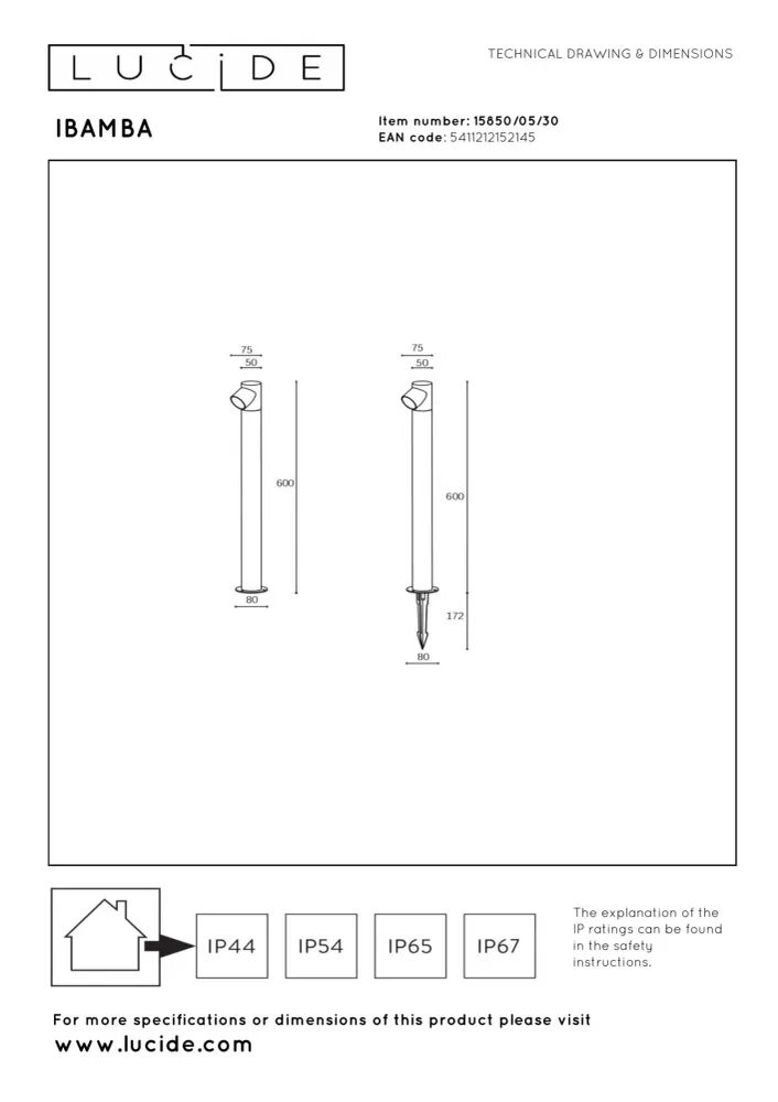 Lucide sokkellamp IBAMBA - Geïntegreerde LED - Zwart
