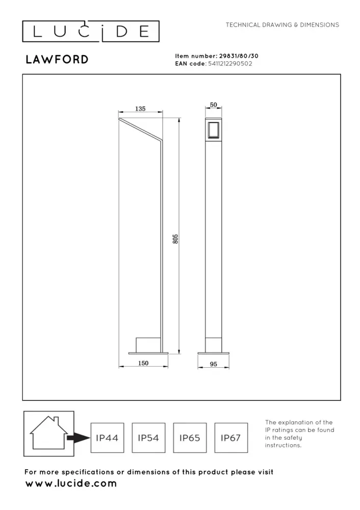 Lucide sokkellamp LAWFORD - Geïntegreerde LED - Zwart