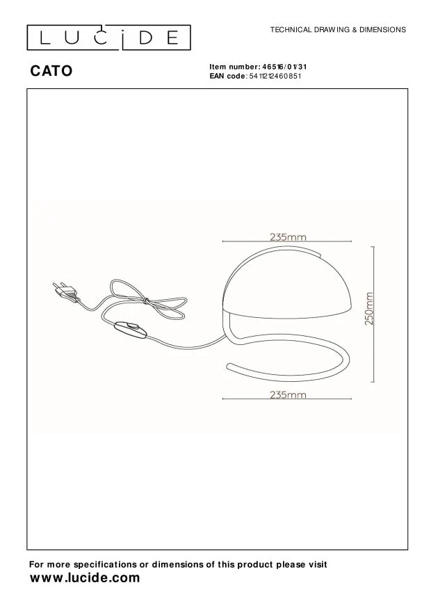 Lucide tafellamp CATO - 1xE27 - Wit