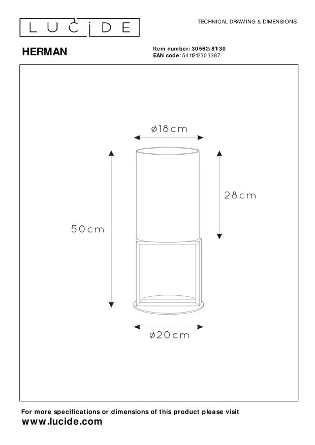 Lucide tafellamp HERMAN - 1xE27 - Zwart