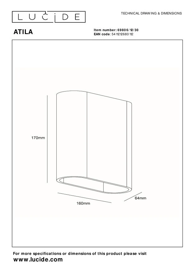 Lucide wandlamp ATILA - Geïntegreerde LED - Zwart
