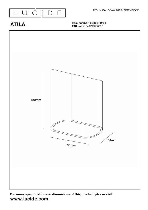 Lucide wandlamp ATILA - Geïntegreerde LED - Zwart