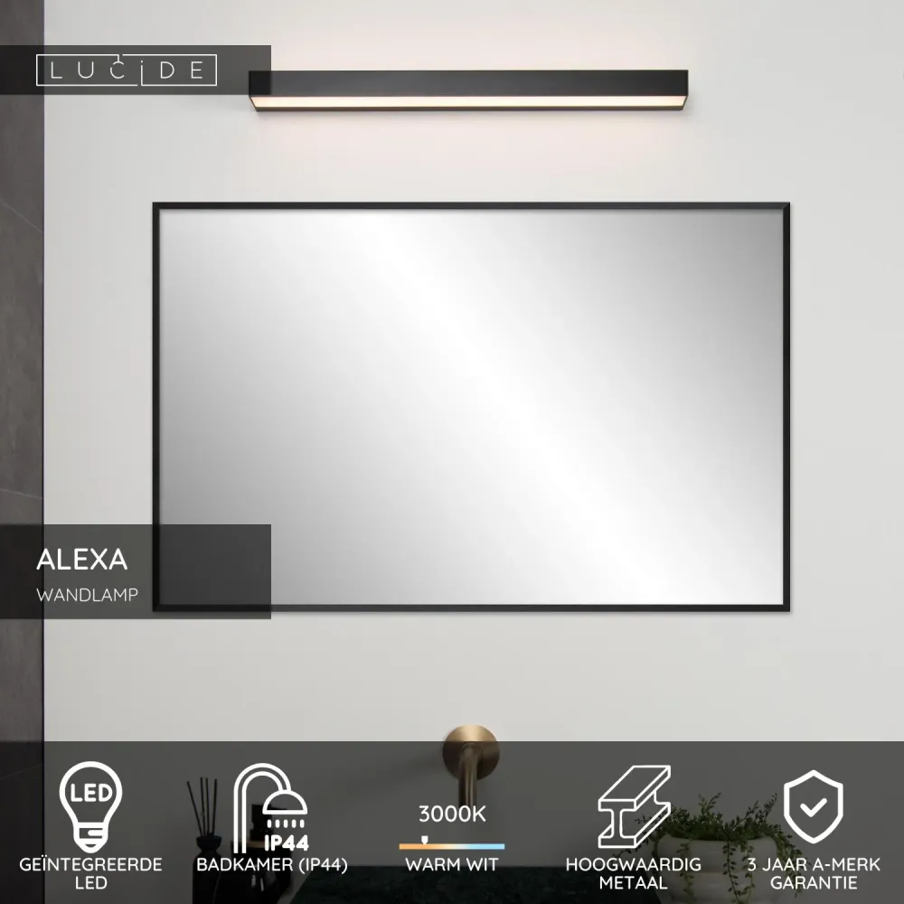 Lucide wandlamp badkamer ALEXA - 1xGeïntegreerde LED - Zwart
