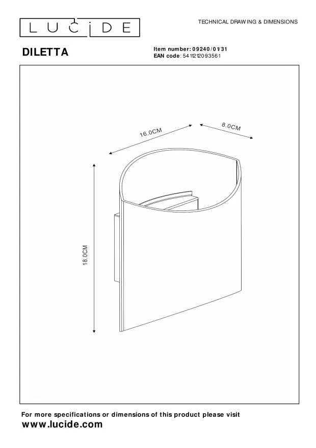 Lucide wandlamp DILETTA - 1xG9 - Wit