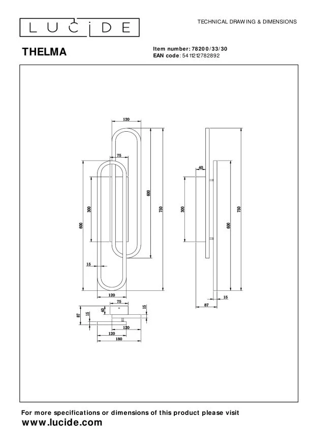Lucide wandlamp THELMA - Geïntegreerde LED - Zwart