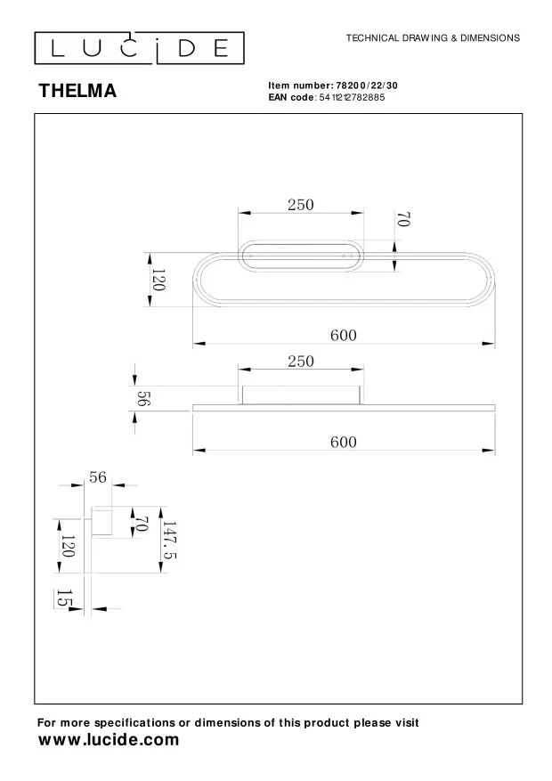 Lucide wandlamp THELMA - Geïntegreerde LED - Zwart