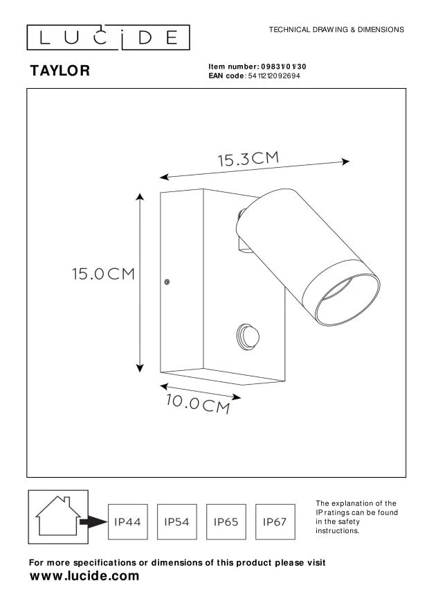 Lucide wandspot TAYLOR - 1xGU10 - Zwart