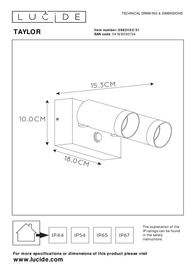 Lucide wandspot TAYLOR - 2xGU10 - Wit