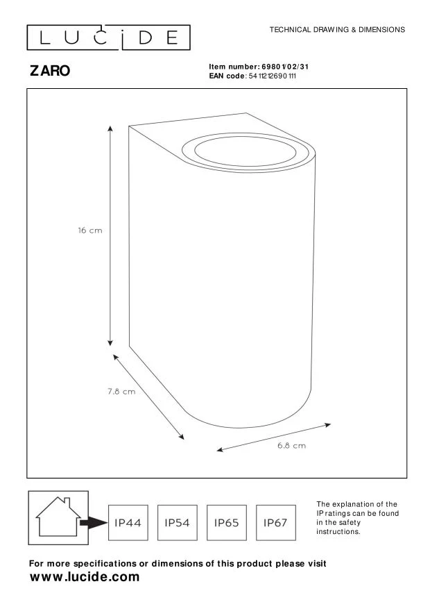 Lucide wandspot ZARO - 2xGU10 - Wit