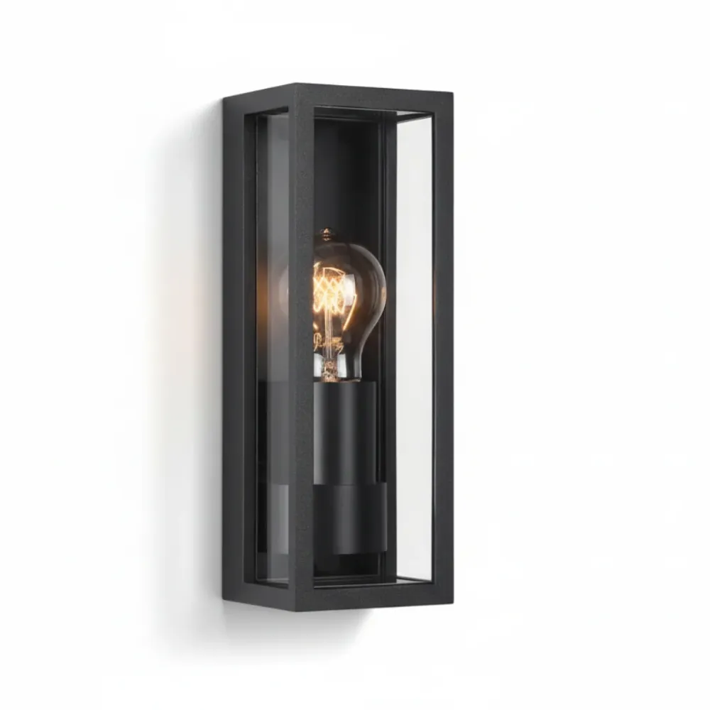 Industriële buitenwandlamp Tess zwart met helder glas LumenXLpro