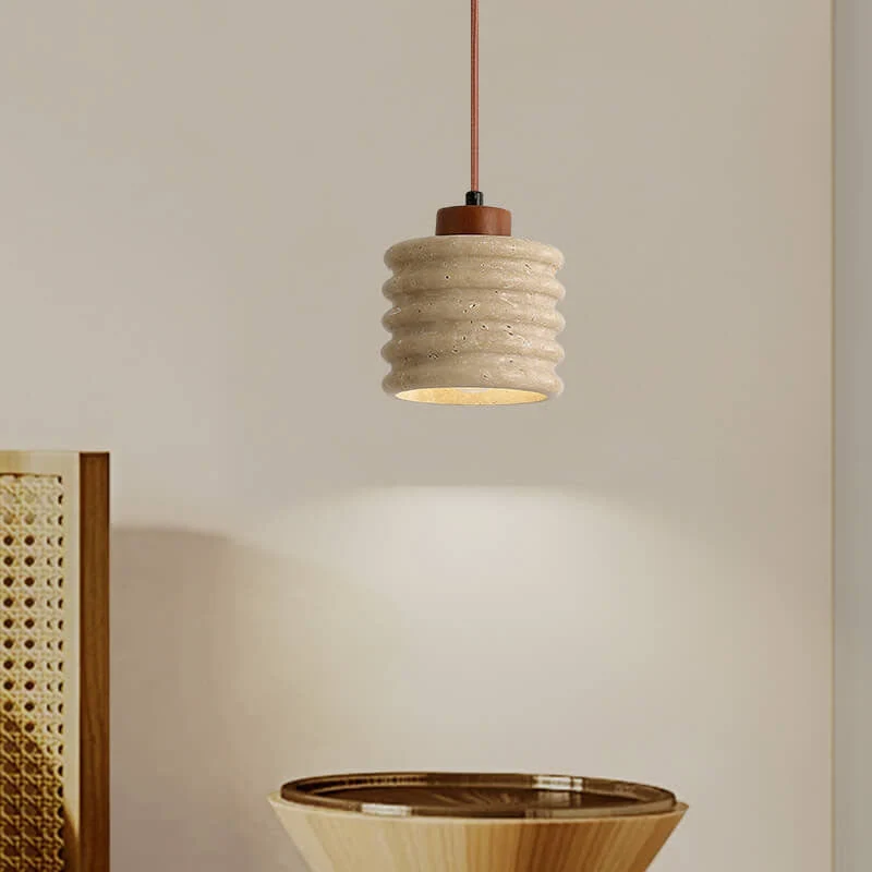 Industriële Gele Travertin Hanglamp met Houten Accent – E26 Fitting Lumio