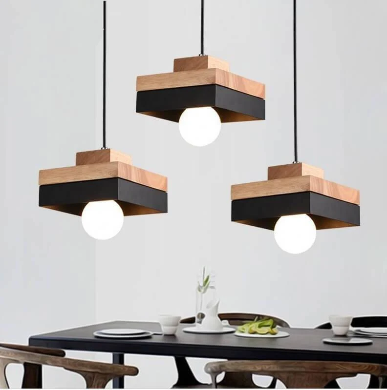 Moderne Hanglamp van Metaal en Hout – Zwart Wit met Verstelbaar Snoer Rond Lumio