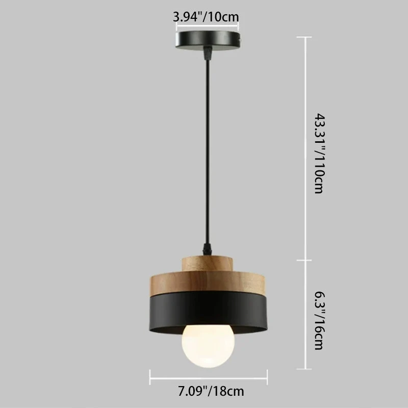 Moderne Hanglamp van Metaal en Hout – Zwart Wit met Verstelbaar Snoer Rond Lumio