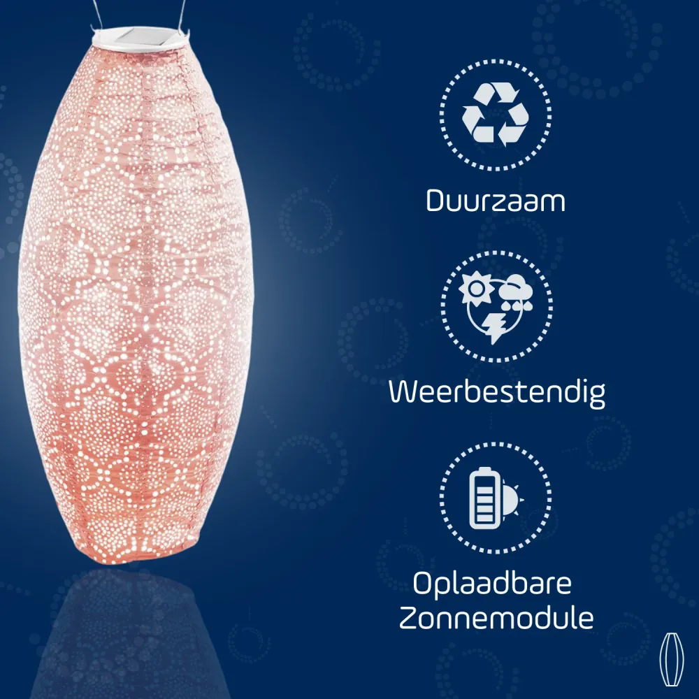 Lumiz solar lampion - bazaar long oval - 20 cm - roze
