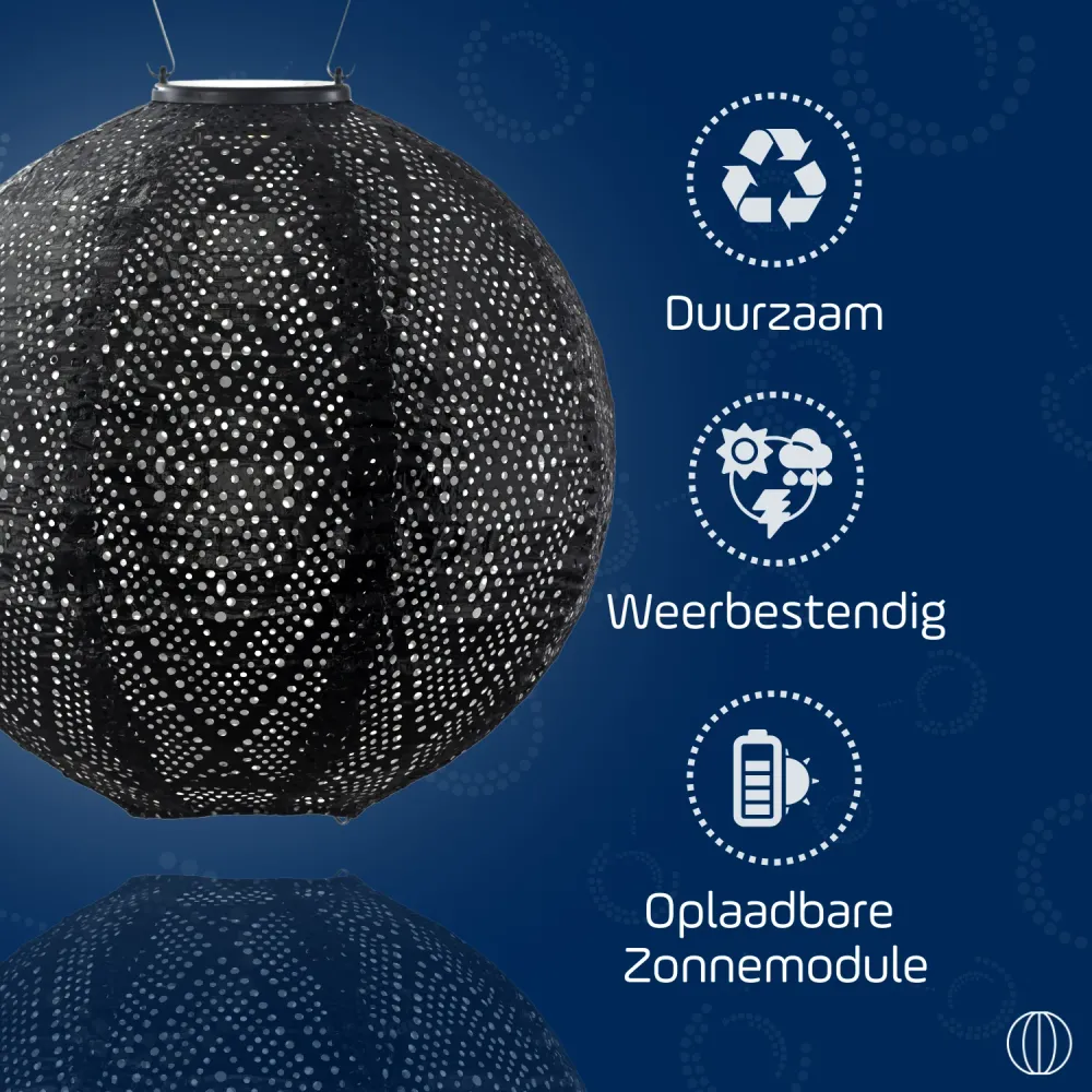 Lumiz solar lampion - ikat rond - 30 cm - zwart