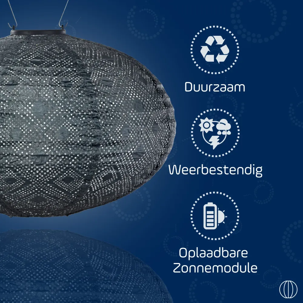 Lumiz solar lampion - mosaic oval - 40 cm - grijs blauw
