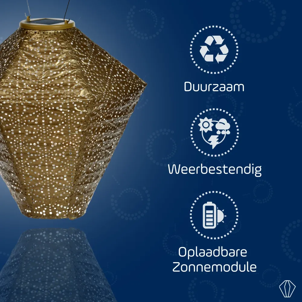 Lumiz solar lampion - sashiko diamond - 28 cm - goud