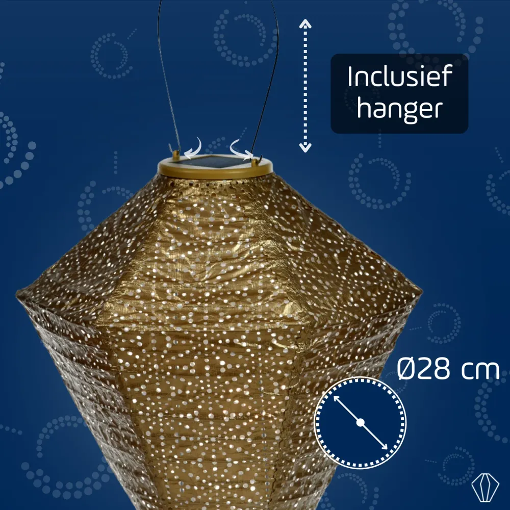 Lumiz solar lampion - sashiko diamond - 28 cm - goud