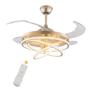 LuxiLamps - Moderne Kristallen Ventilator - 3 Ringen 30 40 50 cm - Goud - Dimbaar Met Afstandsbediening- 6 Standen - Cryst...