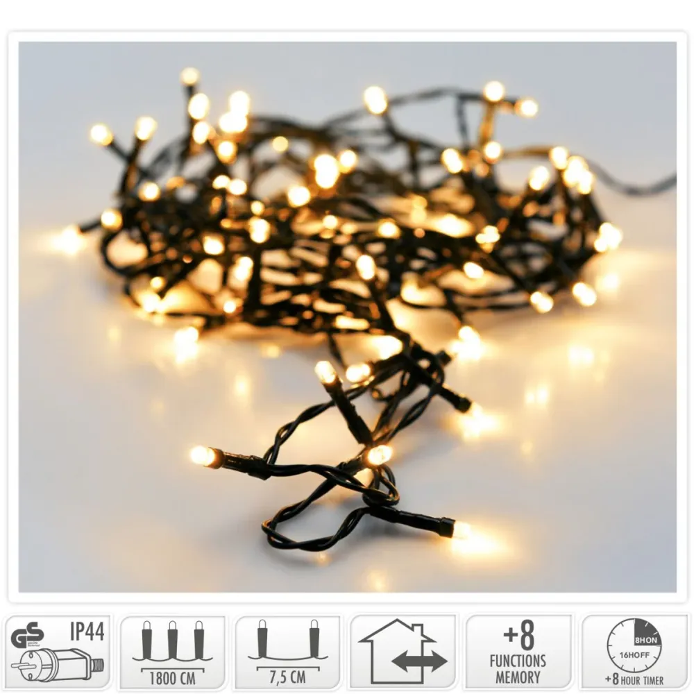 Kerstverlichting 240 Led- 18M - Extra Warm Wit - Timer - Lichtfuncties - Geheugen - Buiten Marcels Webwinkel