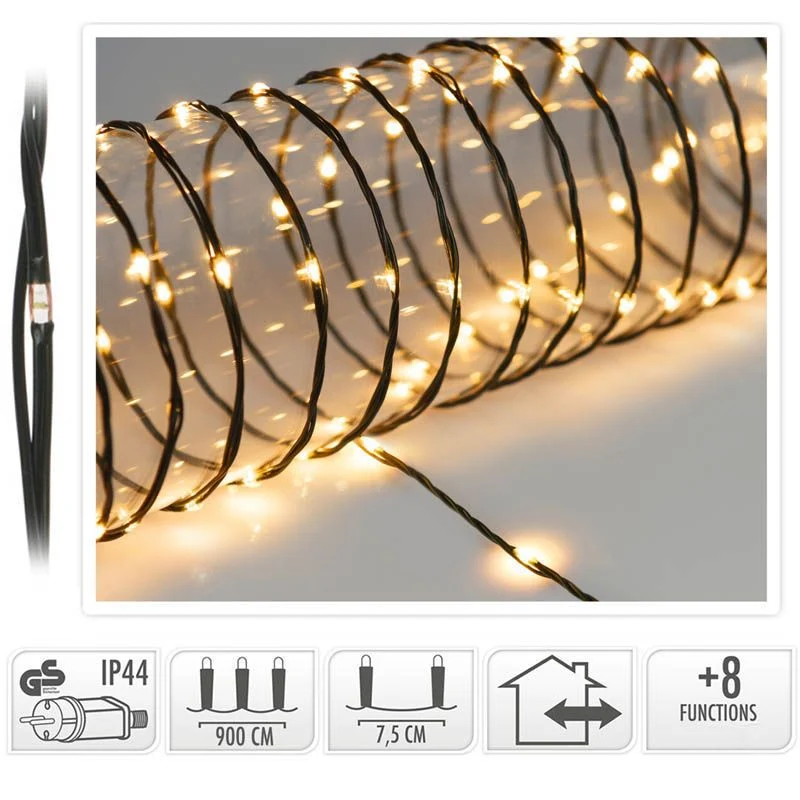 Led Verlichting 120 Led - 9 Meter - Extra Warm Wit - Voor Binnen En Buiten - 8 Lichtfuncties - Soft Wire Marcels Webwinkel