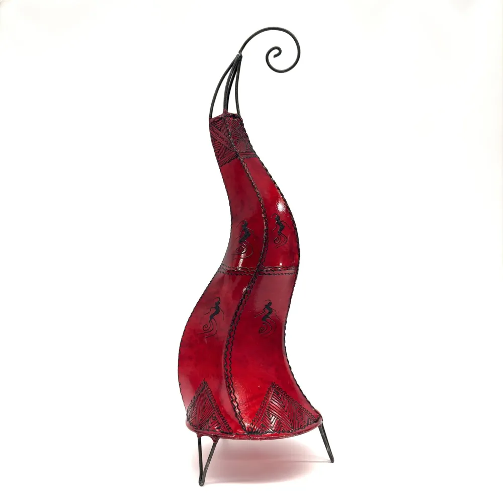 Marokkaanse lamp van leer en rode henna, 70cm