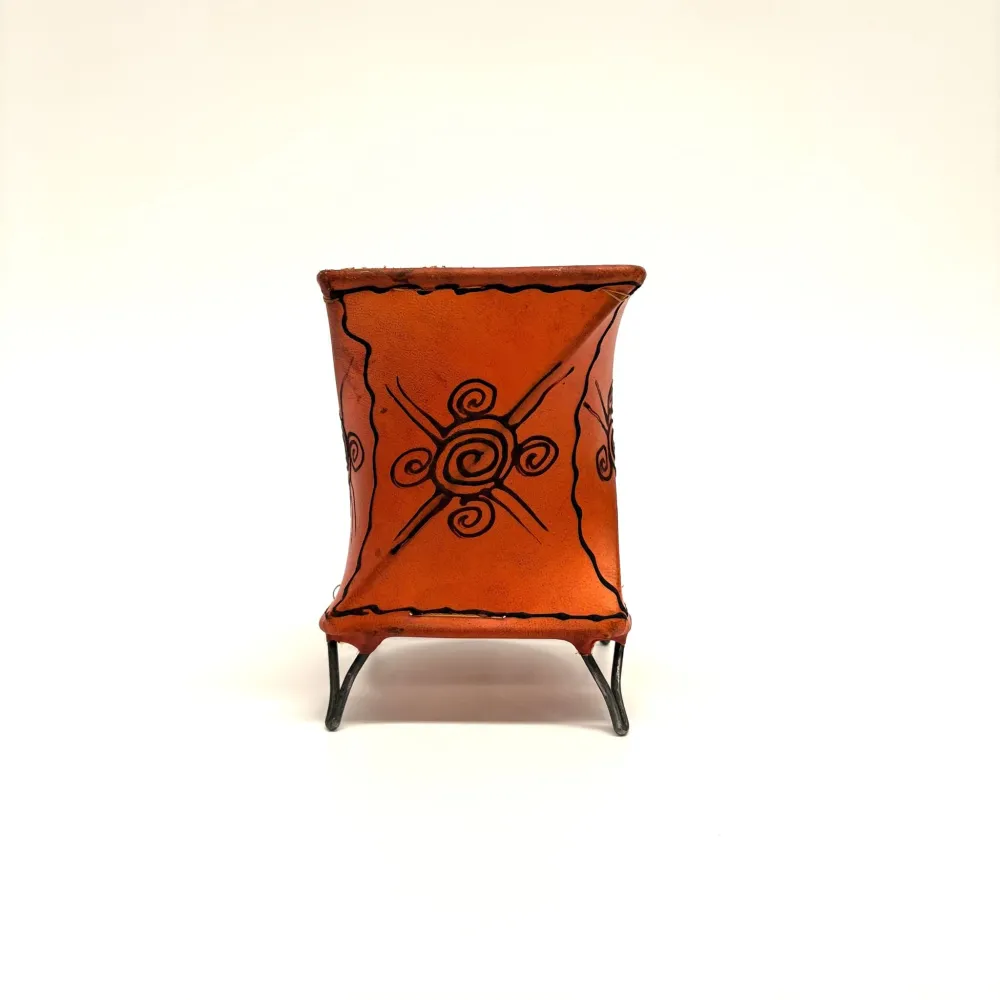 Marokkaanse oranje haan lederen kaarsenhouder 14x10