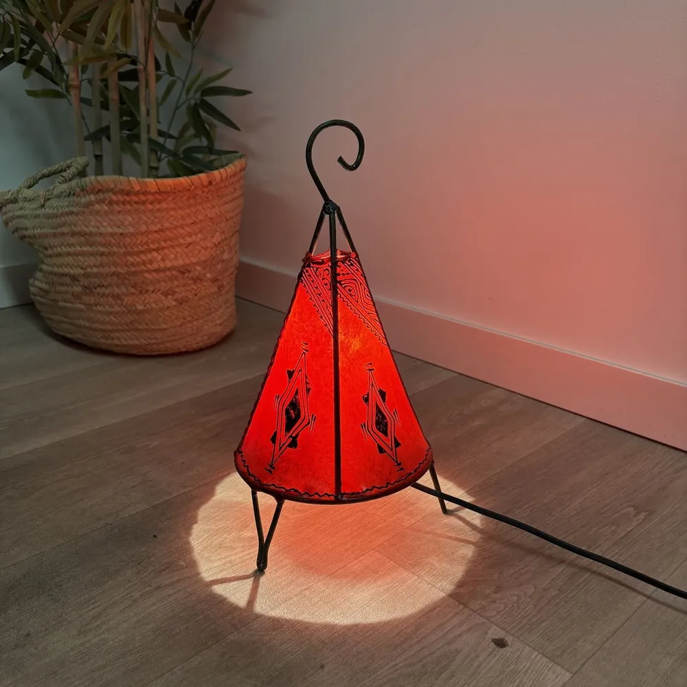Marrakech Piramide Rood Leren Lamp 35cm