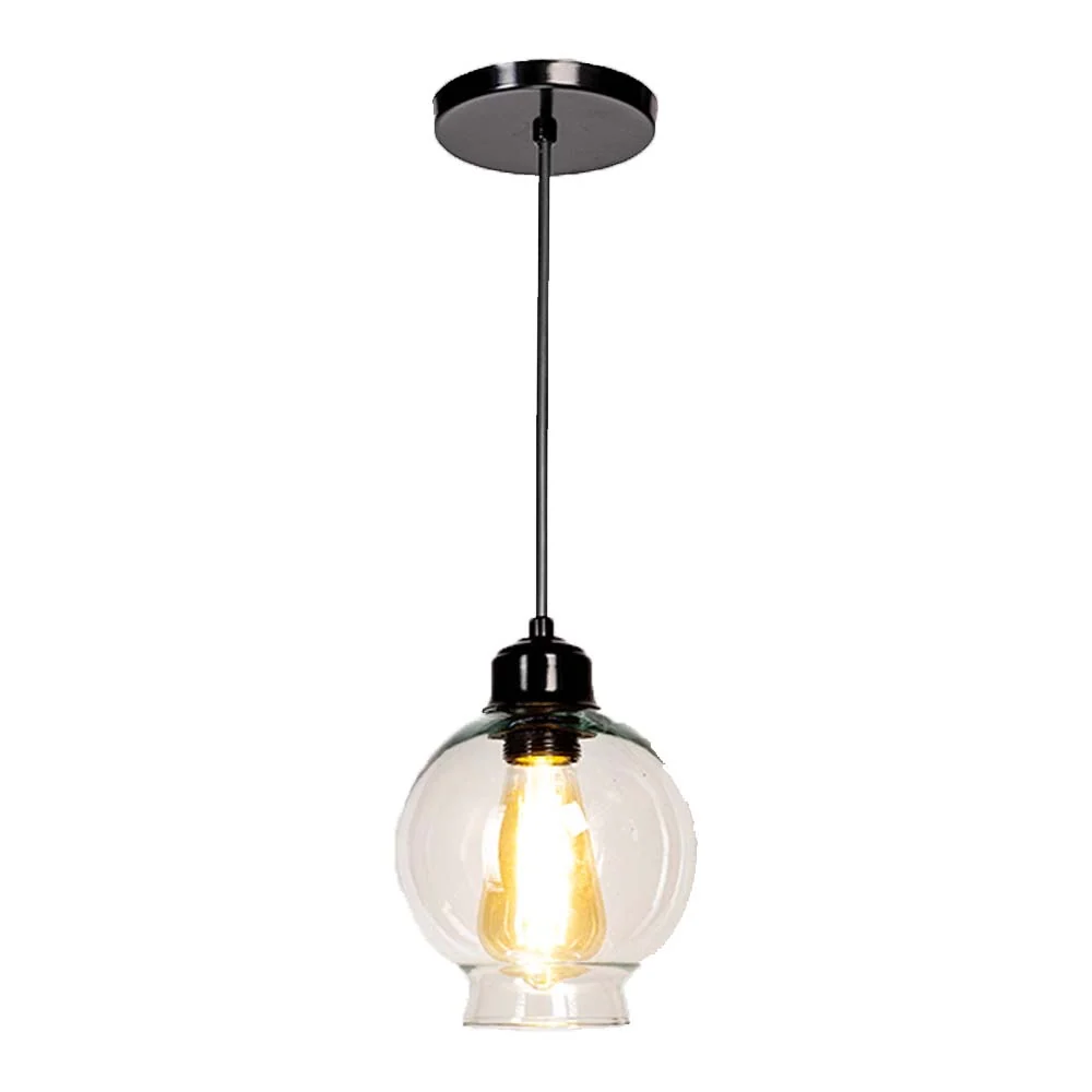 LUMINARIA COLGANTE LAMINA DE ACERO COLOR NEGRO + VIDRIO SOPLADO TRANSPARENTE 15CM H-120CM 127V CAJA COLOR GENERICA MAXXI