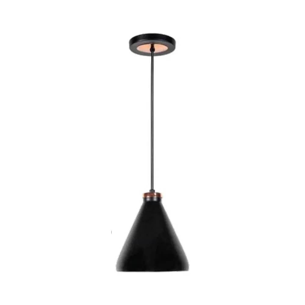 LUMINARIO COLGANTE LAMINA DE ACERO NEGRO + INTERIOR BLANCO + DETALLE DE MADERA 12.5CM H-120CM 127V LAMPARA OPCIONAL NO INC...