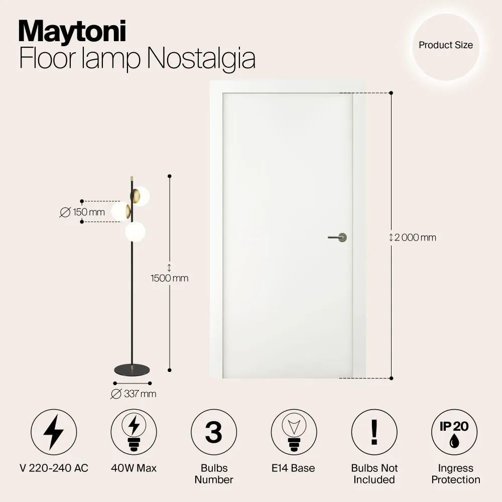 Maytoni - Vloerlamp Nostalgia - Goud - Ø37,7