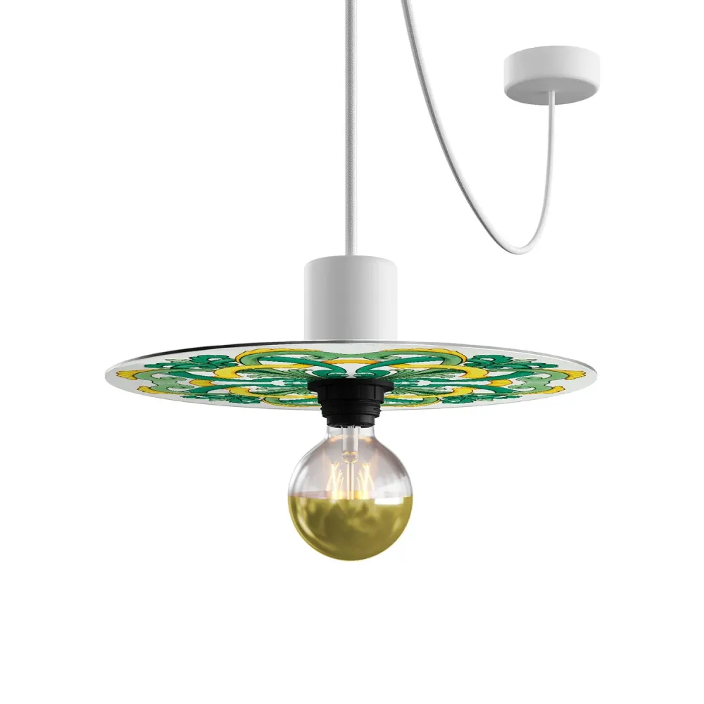 Mini Ellepì schotel 'Maioliche' Geel en Groen voor lampen, diameter 24 cm - Made Italy