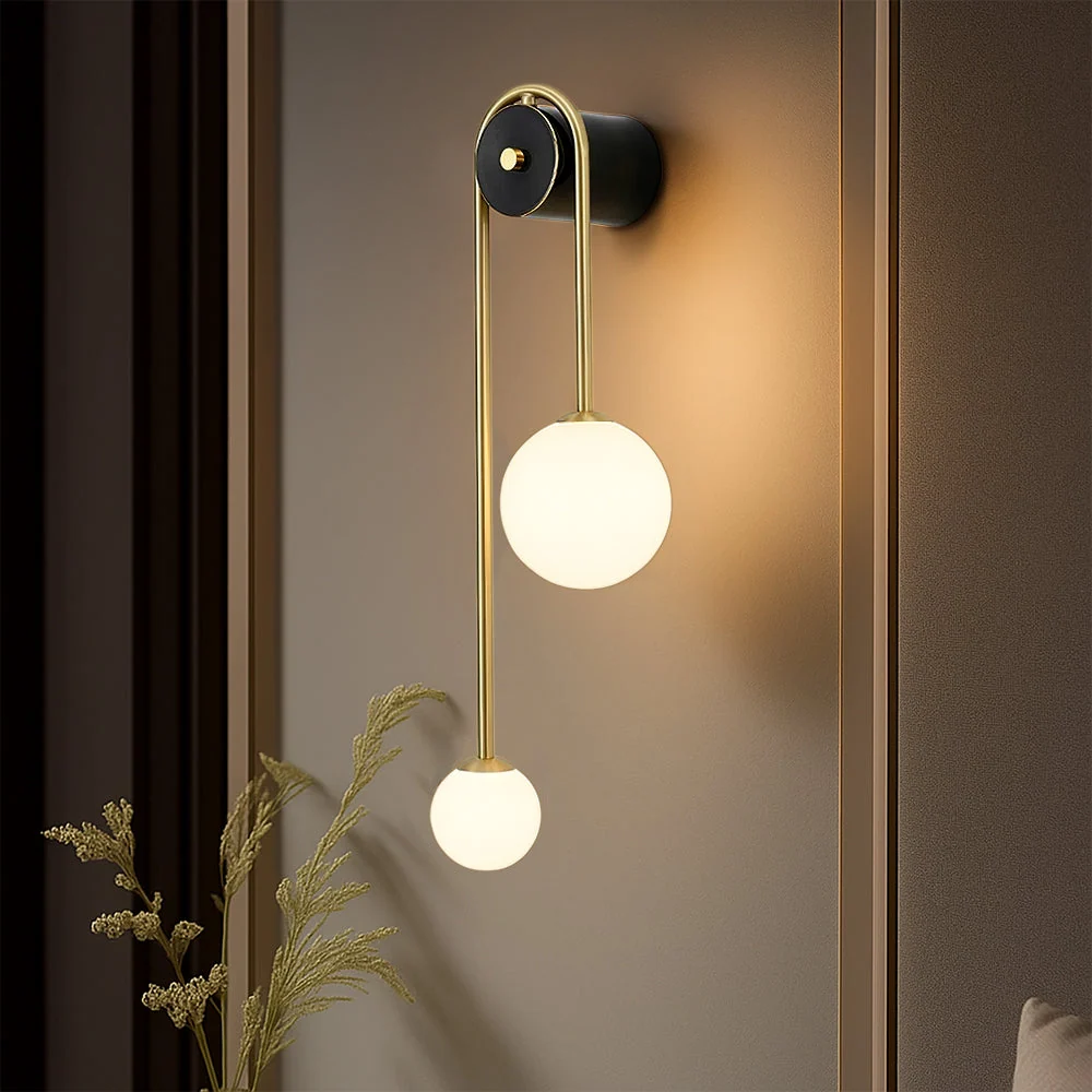 Minimalistische Boog Wandlamp van Messing en Glas Goudkleurig