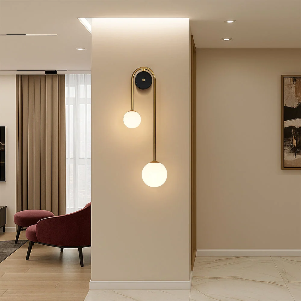 Minimalistische Boog Wandlamp van Messing en Glas Goudkleurig
