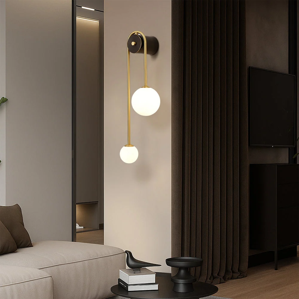 Minimalistische Boog Wandlamp van Messing en Glas Goudkleurig