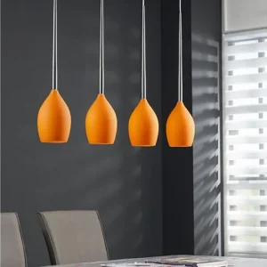 Mioni VETRO hanglamp met 4 glazen kelken en RVS-buis