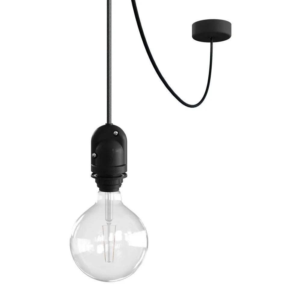 Modulair Buitenlamp voor lampenkap met 5 m strijkijzersnoer, decentraal ophangpunt, plafondkap en fitting IP65 - Zwart
