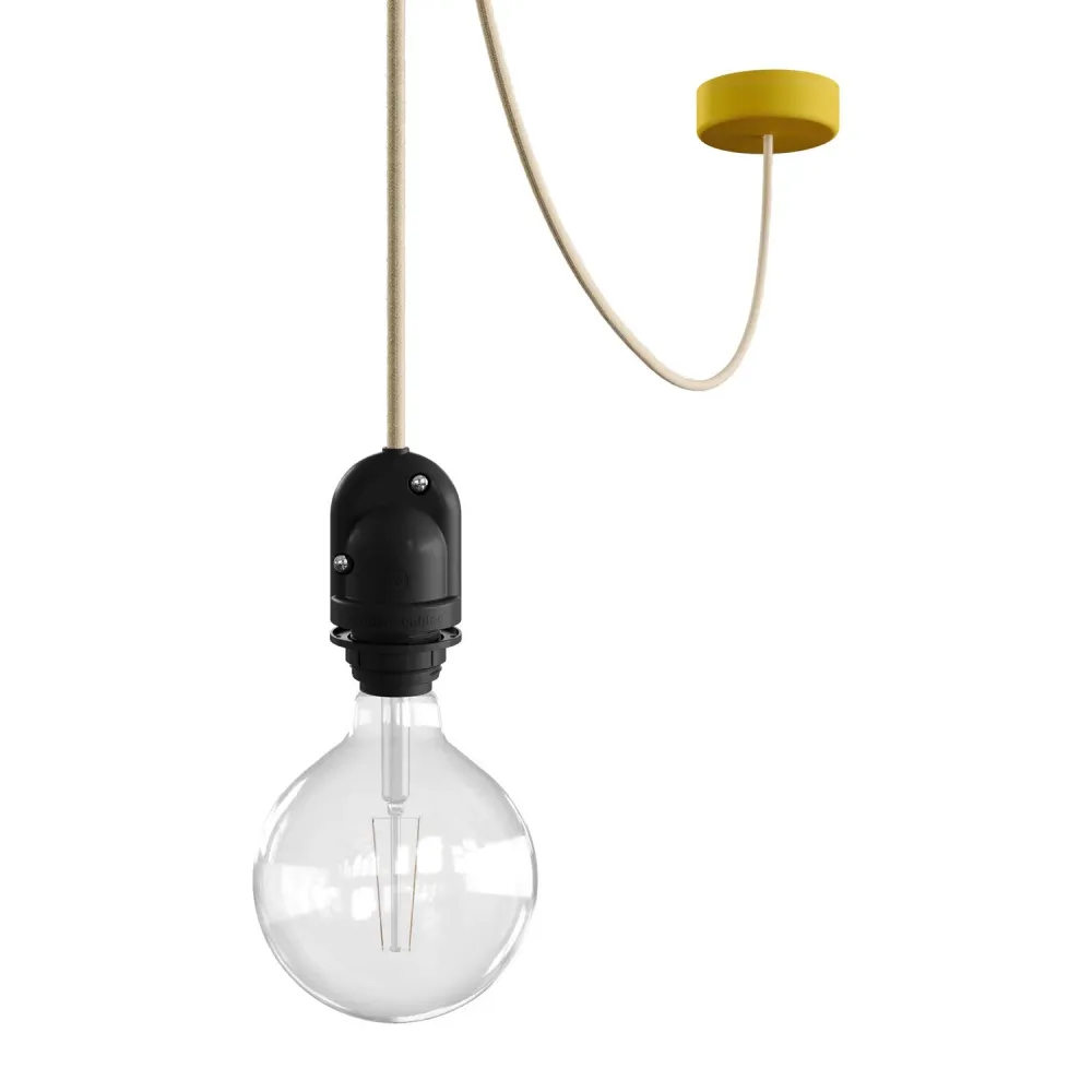 Modulair Buitenlamp voor lampenkap met 5 m textielstrijkijzersnoer, trekontlaster, plafondkap en fitting IP65 - Mosterd