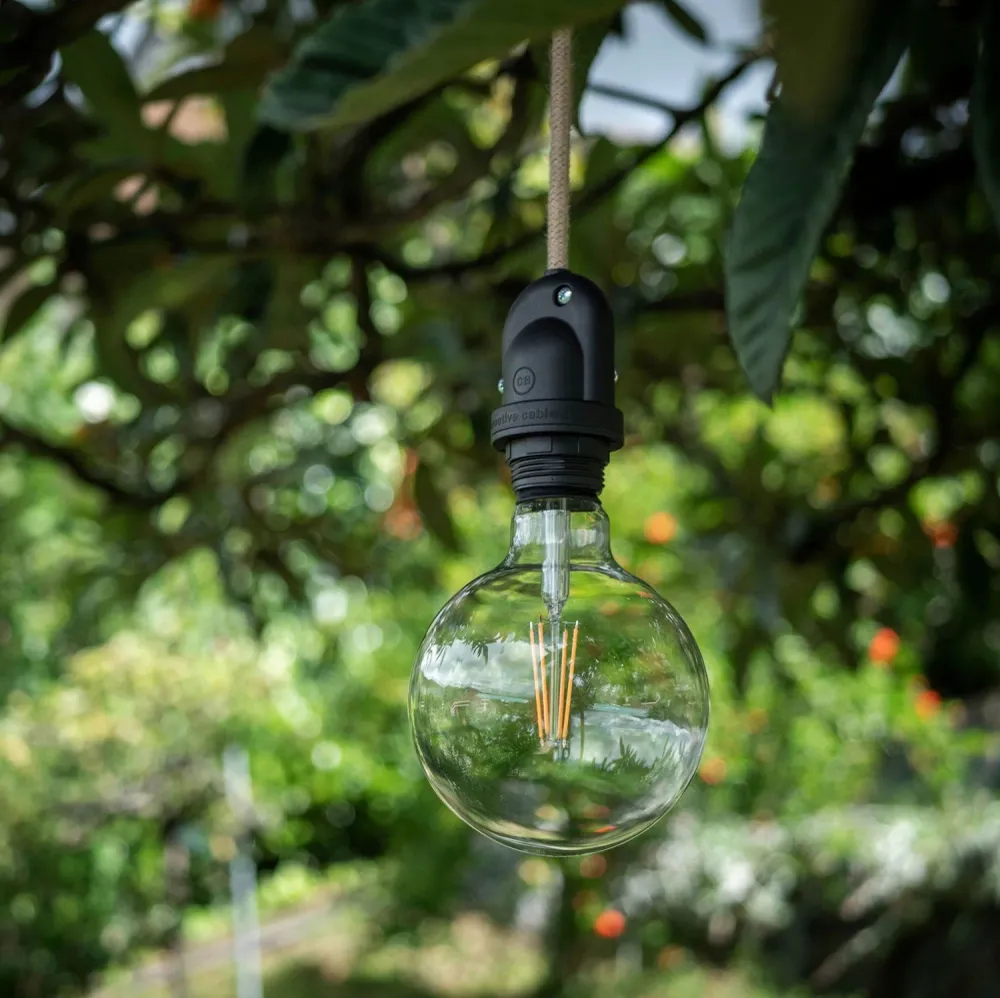 Modulair Buitenlamp voor lampenkap met 5 m textielstrijkijzersnoer, trekontlaster, plafondkap en fitting IP65 - Mosterd