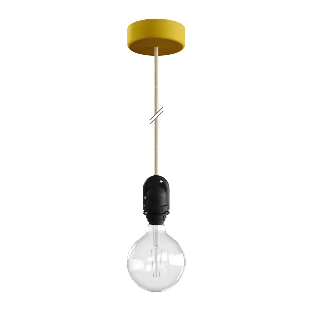 Modulair lamp voor lampenkap voor buiten met 1,5 m strijkijzersnoer, plafondkap en fitting IP65 waterproof - Mosterd