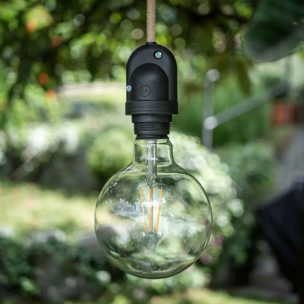 Modulair lamp voor lampenkap voor buiten met 1,5 m strijkijzersnoer, plafondkap en fitting IP65 waterproof - Mosterd