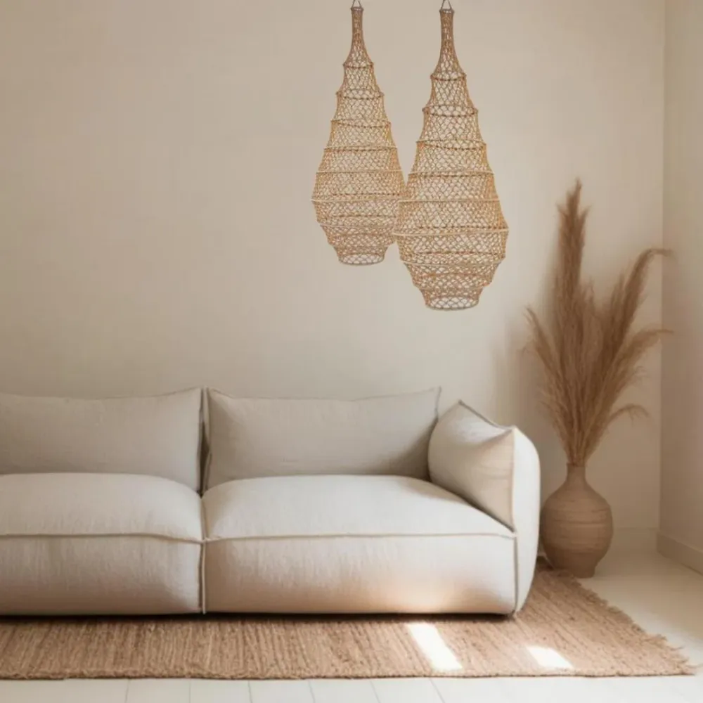 NOA MAY Hanglamp Numa - off white - viscose - Ø 40 cm / H 95 cm - fishnet design