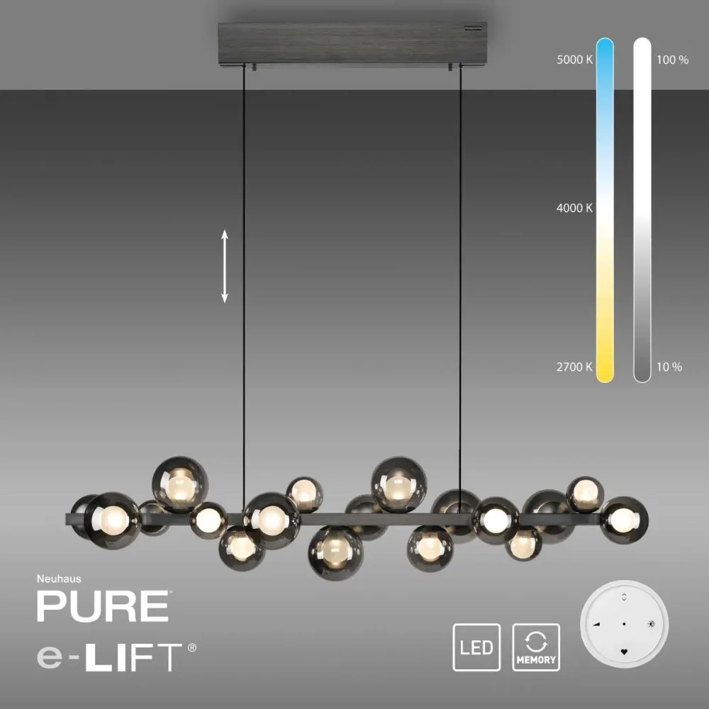 Neuhaus PURE hanglamp E-Popup - 18 lichts - 120 x 240 cm - antraciet Paul Neuhaus