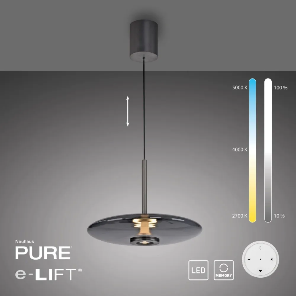 Neuhaus PURE hanglamp E-Vitrum - 1 lichts - 45 x 240 cm - antraciet Paul Neuhaus