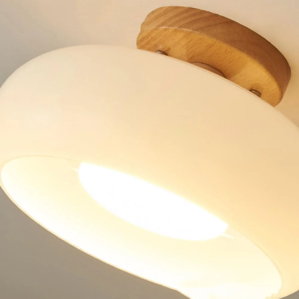 Plafondlamp Hout en Glas met LED
