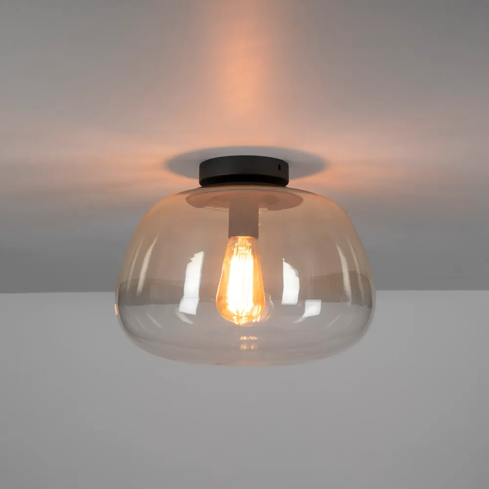 Plafondlamp Luvra - 1-lichts - Amberkleurig - Glas Plafondlampen