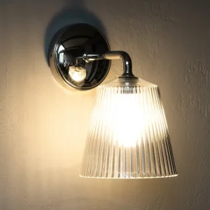 Richmond Medium Wandlamp Geribbeld Glas - Gepolijst Nikkel